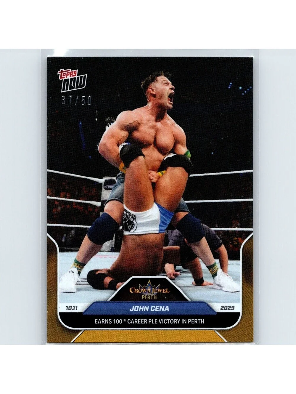 2025 Topps Now WWE - John Cena Earns 100th PLE Victory AJ Styles #108 - Gold /50
